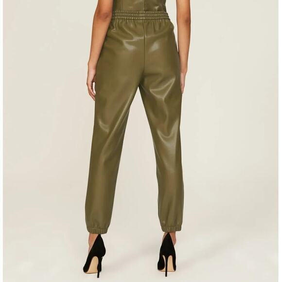 Natori Faux Leather Joggers Pants Pull On Elastic Drawstring Waist Olive XS - Picture 2 of 10
